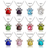 Crystal Birthstone Dog Cat Paw Pendant