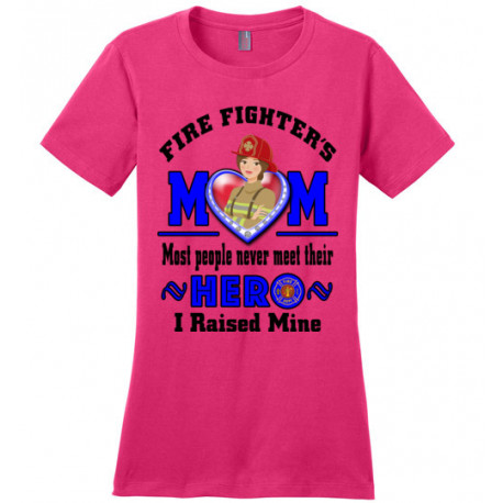 Fire Fighters Mothers Hero Blue Txt District Made Teeshirt
