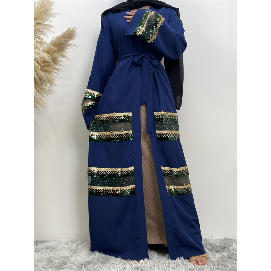 Sequin Long Line Cardigan, Elegant Long Sleeve Loose Middle East Long Line Cardigan, Women's Clothing Dress