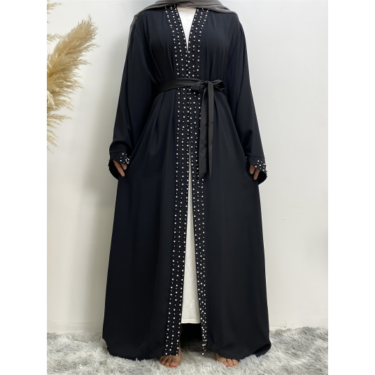 Beaded Kaftan Long Line Cardigan, Casual Long Sleeve Loose Middle East Long Line Cardigan, Women's Clothing