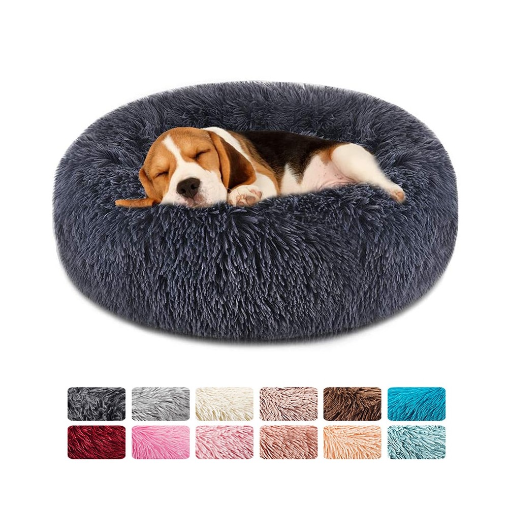 Soft Pet Dog Bed Round Washable Long Plush Dog Cushion House Cat Bed Velvet Mats Sofa Bed for ...