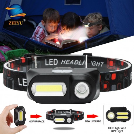 ZHIYU Portable Mini XPE+COB LED Headlamp USB Rechargeable Camping Head Lamp Fishing Headlight Running Flashlight Headlight Torch