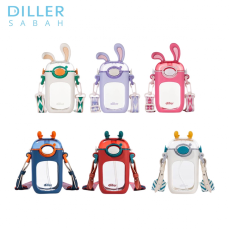 Diller LovelyDeer Rabbit Tritan Straw Water Bottle with Woven Sling DT40115/D2305 (400ml)