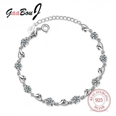 Delicate 925 Sterling Silver Zircon Love Heart Shaped Bracelets For Women Valentines Gift Wedding Jewelry