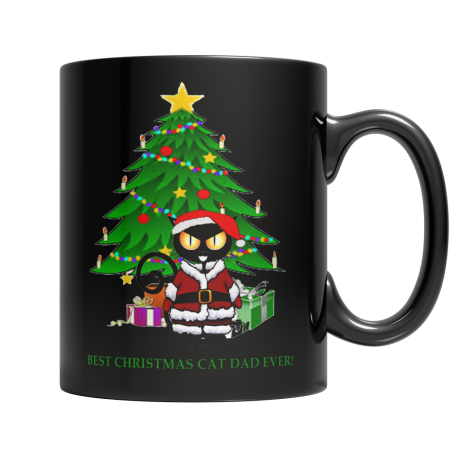 Best Cat Dad Ever Christmas Mug  Black