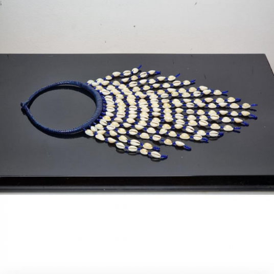 Tribal Cowrie shell blue necklace