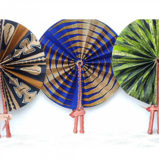 African print fold-out leather fan