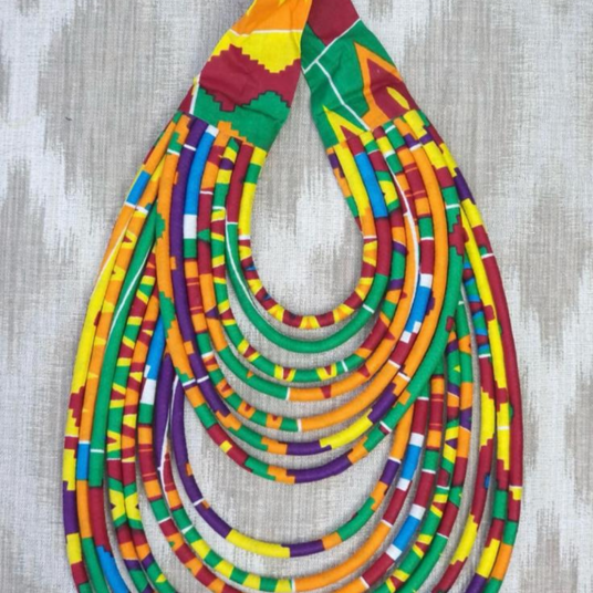 African Print Rope Necklace 15 strand large