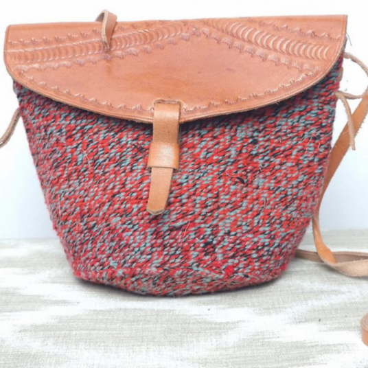 Woven leather small handbag