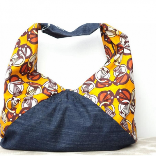 Jean and Ankara up-cycled large handbag