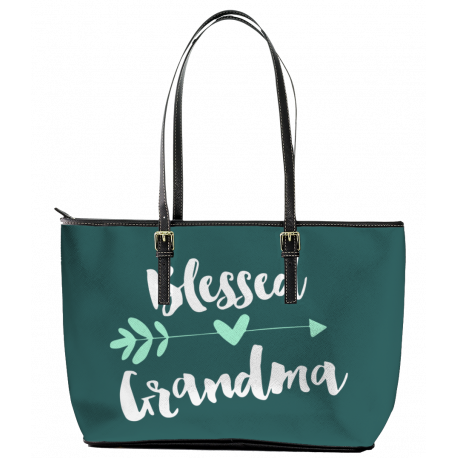 Blessed Grandma Leather Tote Bag (Large)