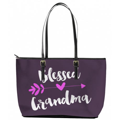Blessed Grandma Leather Tote Bag (Large)