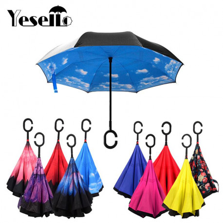 Folding Reverse Umbrella Double Layer Inverted Windproof