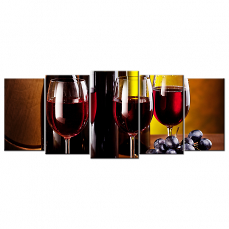 3 Red Wine Glasses & Bottles- 5 panels