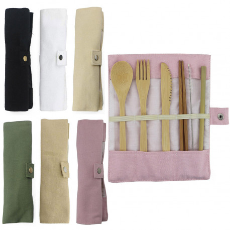 Bamboo Utensils Wooden Travel Cutlery Set Reusable Utensils With Pouch Camping Zero Waste Fork Spoon Knife Flatware Set