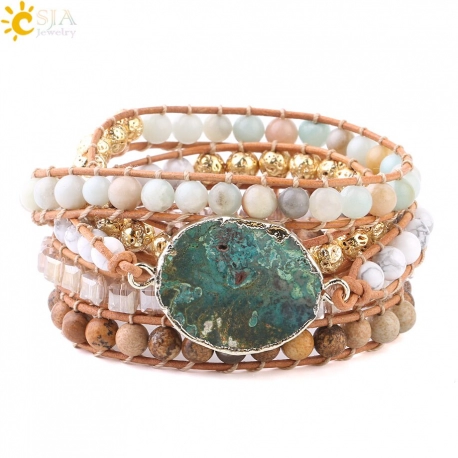 Boho Agates Wrap Bracelets Natural Stone