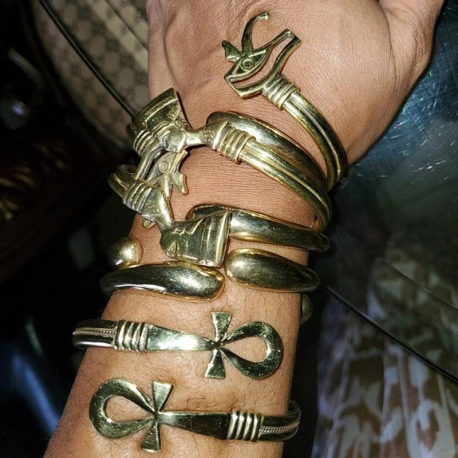 Gold Stainless Steel Nefertiti Ankh Bracelets
