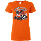 (ON SALE!) Route 66 - America's Highway Bald Eagle, Flag, Motorcycle Women's T-Shirt