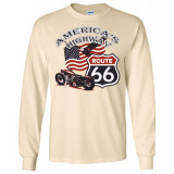(ON SALE!) Route 66 - America's Highway Bald Eagle, Flag, Motorcycle Long Sleeve T-Shirt