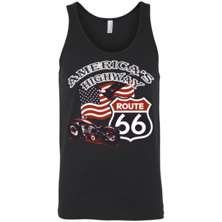 (ON SALE!) Route 66 - America's Highway Bald Eagle, Flag, Motorcycle Unisex Tank Top