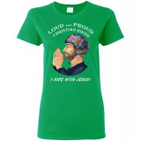(SALE) Loud and Proud Christian Biker I Ride with Jesus Artwork Women's T-Shirt