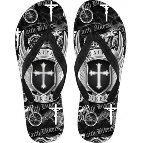 Faith Bikers Custom Brand Christian Biker Flip Flops (Black Design)