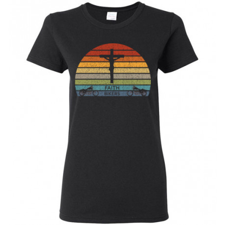 Faith Bikers Retro Sun and Cross Design Women's T-Shirt