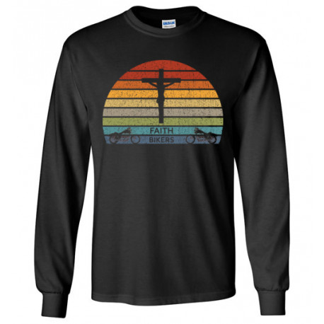 ON SALE! Faith Bikers Retro Sun and Cross Design Long Sleeve T-Shirt