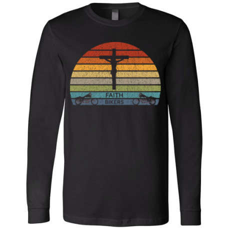 Faith Bikers Retro Sun and Cross Design Long Sleeve T-Shirt Premium