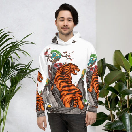 Tiger Courage Unisex Mens Womens Hoodie – Soft Cotton Outfit White