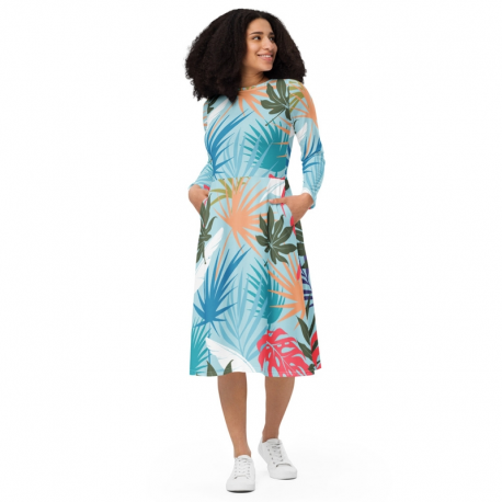 Fibermerix All-over Print Long Sleeve Midi Dress
