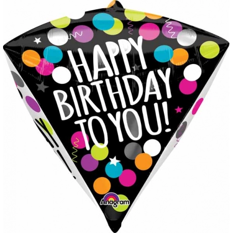 Happy Birthday Black and White Dots Diamondz Foil Balloon