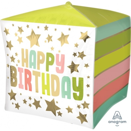 Happy Birthday Gold Stars and Colours Cubez Foil Balloon