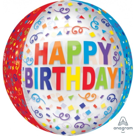Happy Birthday Colourful Streamer Orbz Foil Balloon