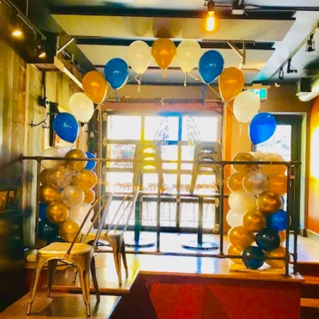 2 x 4 foot pillars on bases and 11 latex balloon string arch
