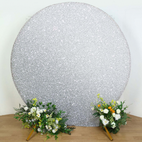 Backdrop Panel - Silver Shimmer Circle Spandex - goes over gold circle arch