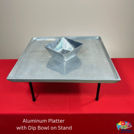 Platter - Aluminum with black metal stand and dip bowl