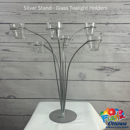 Centrepiece Silver Stand - Glass Tealight Holders
