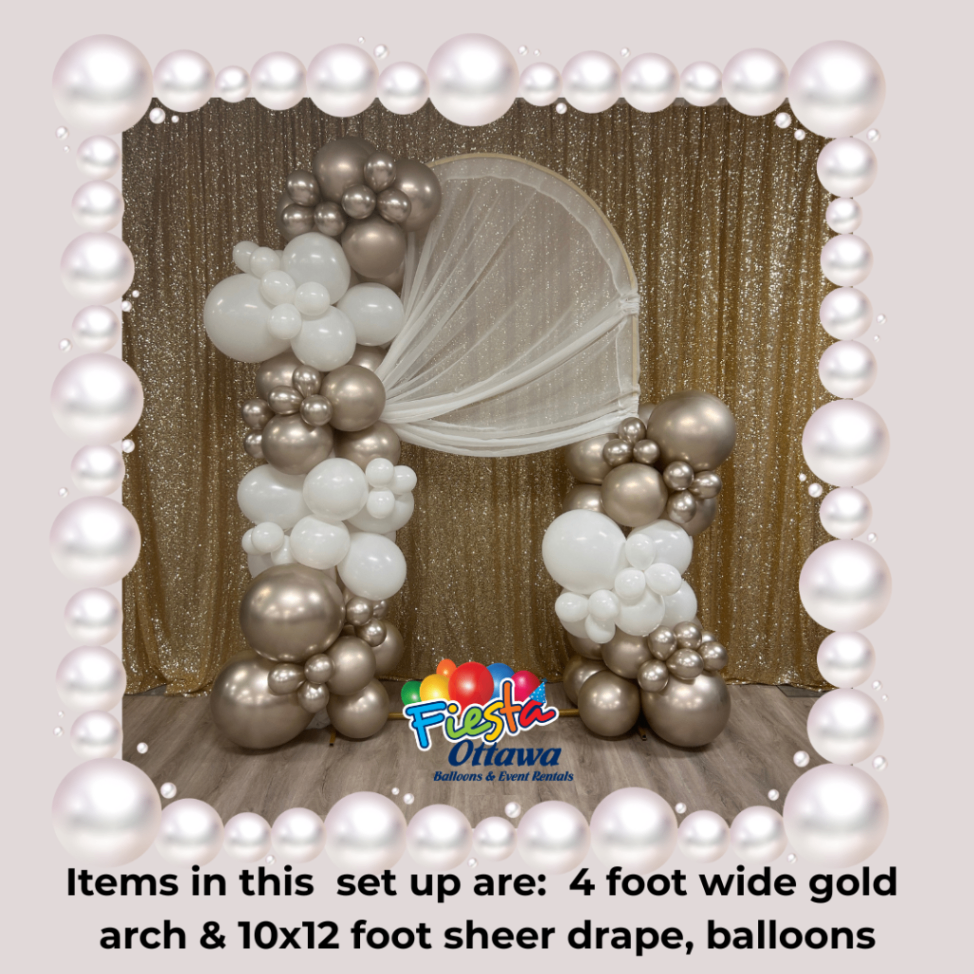 Organic Garland on 4 foot wide rental arch with sheer drape