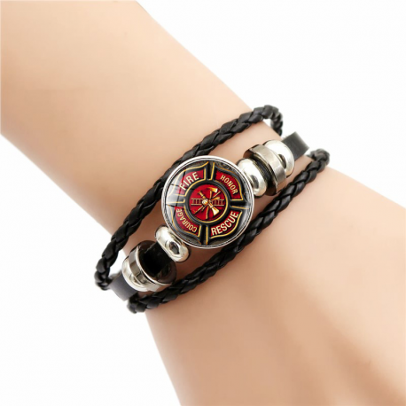 Firefighter Adjustable Leather Bangle Bracelets for Men and Women