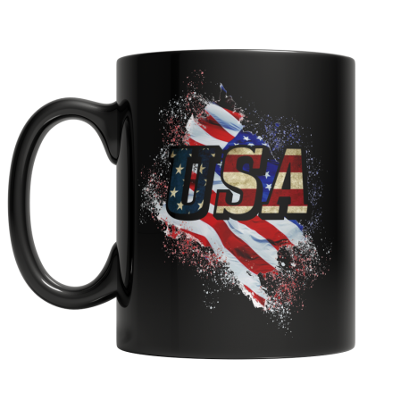 USA American Flag Right Side Black Coffee Mug
