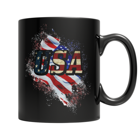 USA American Flag Left Side Black Coffee Mug