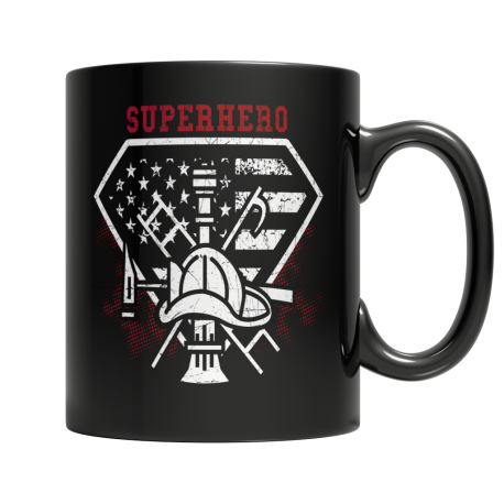 Firefighter Super Hero Black Coffee Mug