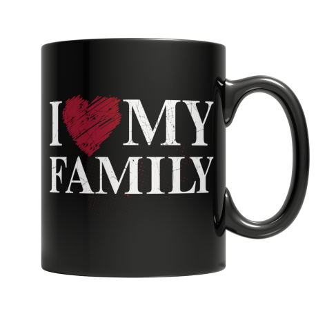I Love My Family Black Coffee Mug
