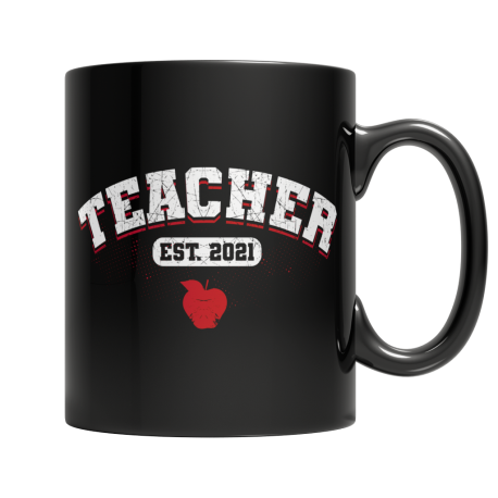 Teacher EST 2021 Black Coffee Mug