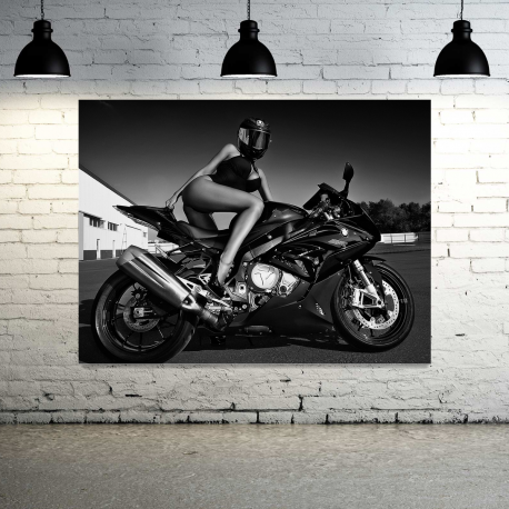 Black And White Motorcycle Sexy Woman - 1 panel