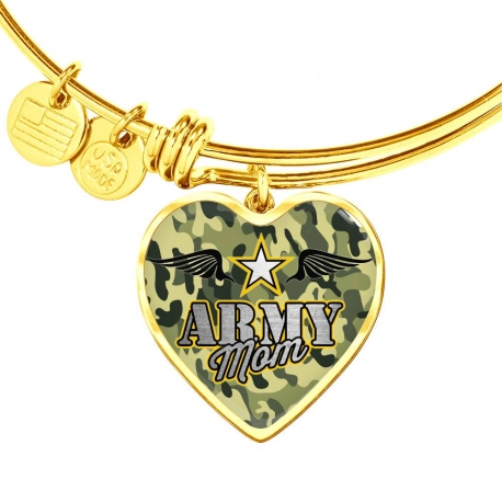 Army Mom Gold Heart Pendant Bangle