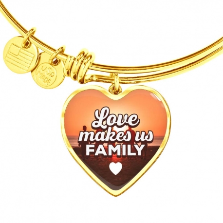 Love Makes Us Family Gold Heart Pendant Bangle