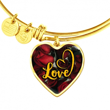 Love Charm Gold Heart Pendant Bangle