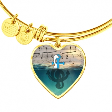 Anchor Wrapped Music Note Gold Heart Pendant Bangle